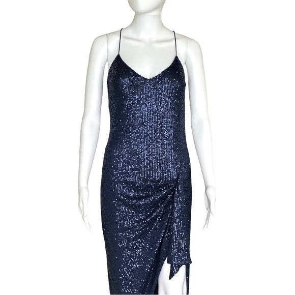CAROLINE Constas Koren Sequined High Low Asymmetrical Knotted Evening Midi Dress - Picture 7 of 9